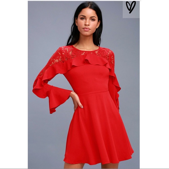 chinese dress ladies Red Long Sleeve Lace Gown (#Bella) main image 0
